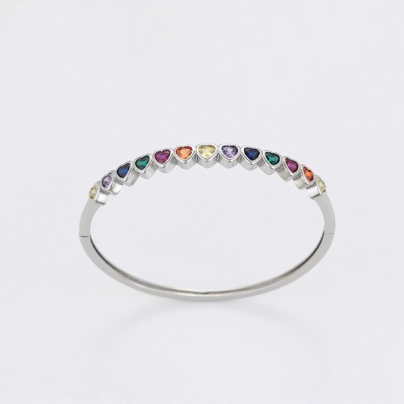 Heart Bangles Bracelets Platinum Plated Silver Color Luxury Jewelry (2 piece) - Picture 6 of 12